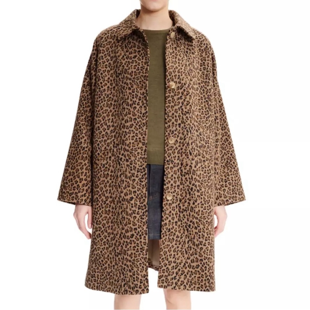 NWT A.P.C. Manteau Alice Leopard Print Wool Blend Trapeze Coat Tan Brown 34 / XS